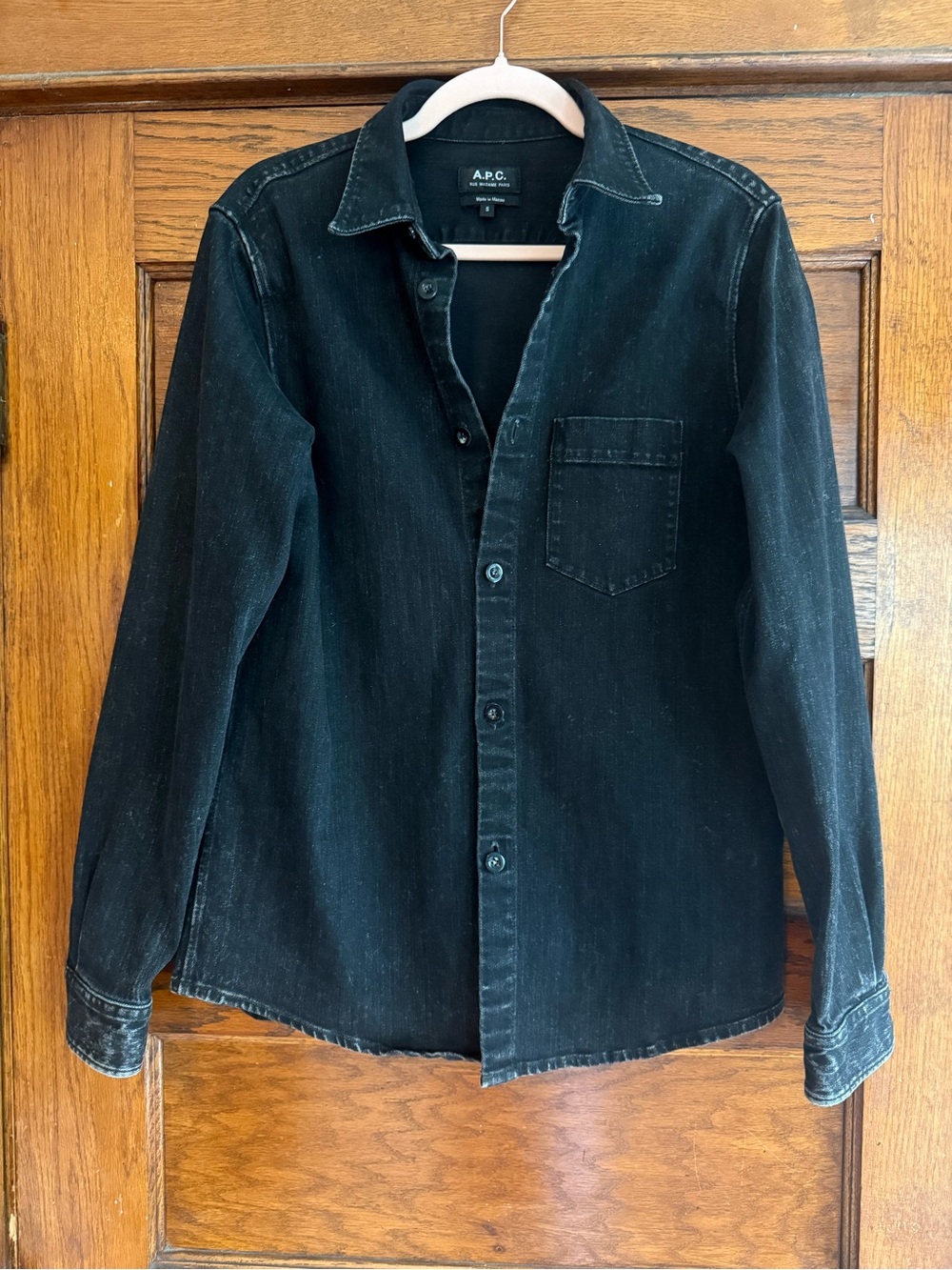 A.P.C. Button Down Denim Shirt Jacket Washed Black Shacket Cotton Men’s S